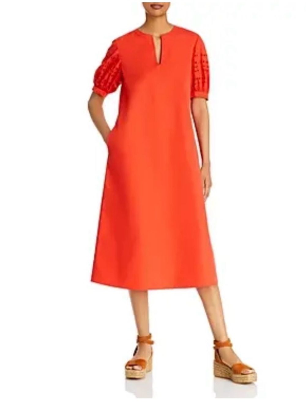 Lafayette 148 New York Miriam Bright Orange Midi Shift Dress size M